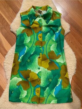 Vintage Hawaiian Surf tropical mod shift barkcloth dress